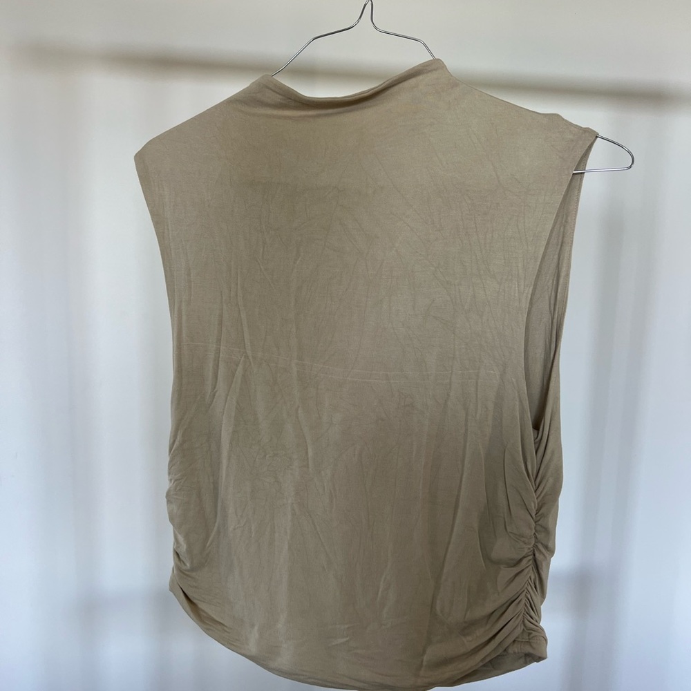 A New Day Tan Ruched Sleeveless Muscle Tee